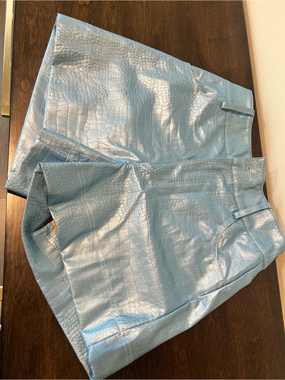 SHEIN Glossy Croc-Embossed Light Blue Mini Short